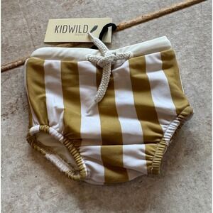 Kidwild Organics Swim Trunks Baby Unisex 0–6M‎ Mustard Stripe NWT